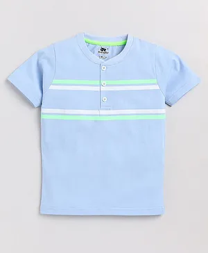 DEAR TO DAD Half Sleeves Striped Front Button Closure Tee - Sky Blue