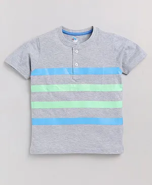 DEAR TO DAD Half Sleeves Striped Front Button Closure Tee - Grey