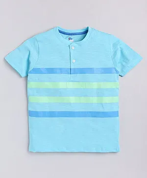 DEAR TO DAD Half Sleeves Striped Front Button Closure Tee - Green
