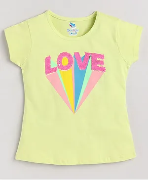 DEAR TO DAD Short Sleeves Love Sequins Embellished & Printed Tee - Light Green
