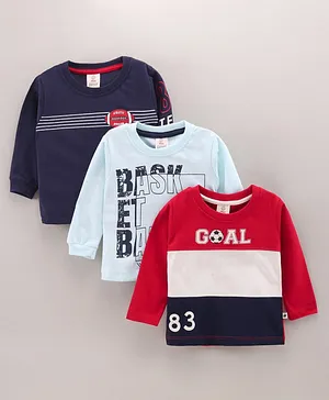 Mini Donuts Cotton Knit Full Sleeves Text Printed T Shirts Pack Of 3 - Red & Navy Blue