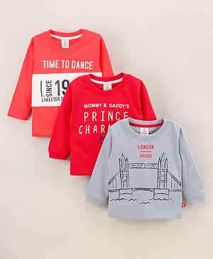 Mini Donuts Full Sleeves T-Shirts Text Print Pack Of 3 - Grey Red Pink