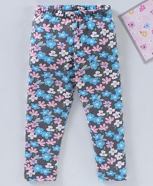 Babyhug Full Length Knit Leggings Floral Print - Navy Blue