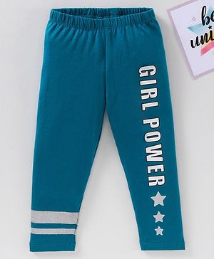 Babyhug Full Length Knit Leggings Text Print - Blue