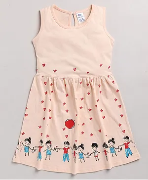DEAR TO DAD Sleeveless Little Girl And Boy Printed Dress - Peach
