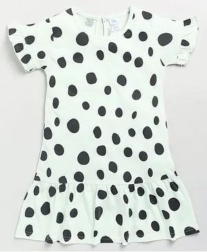 DEAR TO DAD Half Sleeves Polka Dots Printed Dress - Green