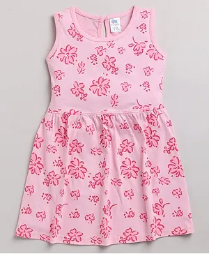 DEAR TO DAD Half Sleeves Flowers Printed Dress - Pink