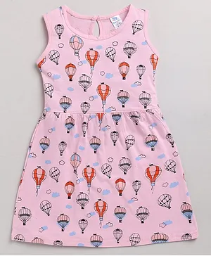 DEAR TO DAD Sleeveless Parachutes Printed Dress - Pink