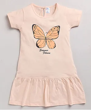 DEAR TO DAD Half Sleeves Butterfly Printed Dress - Peach