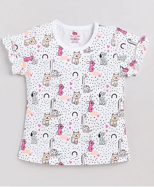 DEAR TO DAD Short Sleeves Hearts Dots & Animals Printed Tee - White