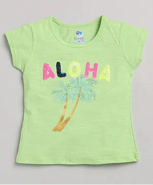 DEAR TO DAD Short Sleeves Aloha Sequins Embellished Coconut Tree Printed Tee - Green