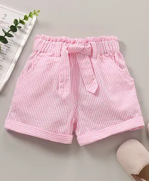 Babyhug Mid Thigh Length Cotton Woven Shorts Striped - Pink