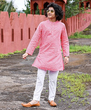 Pine Kids Full Sleeves Kurta Pajama Set Printed - Pink