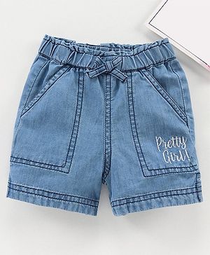 Babyhug Mid Thigh Denim Shorts Text Print - Blue