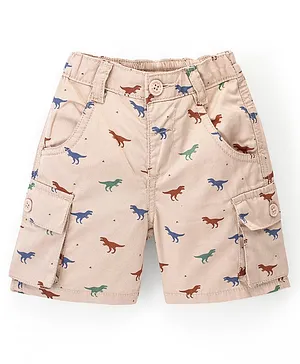 Babyhug Cotton Knit Mid Thigh Shorts Dino Print - Beige