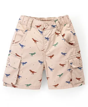 Babyhug Cotton Knit Mid Thigh Shorts Dino Print - Beige