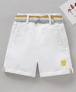 Babyhug Mid Thigh Length Shorts with Belt - White