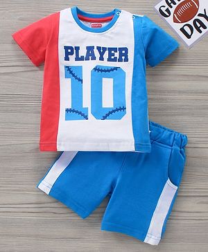 Babyhug Half Sleeves Cotton Tee With Short Color Block Print- Multicolor