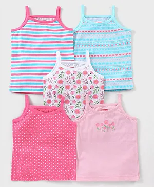 Babyhug 100% Cotton Singlet Sleeves Slips Stripes & Print Pack of 5 - Multicolour