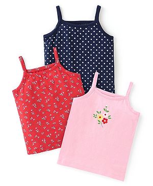 Babyhug 100% Cotton Singlet Floral Print Pack of 3 - Red