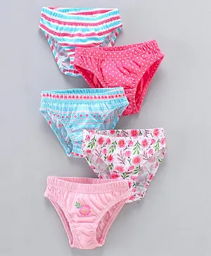 Babyhug 100% Cotton Knit Panties Multi Printed Pack of 5 - Multicolour