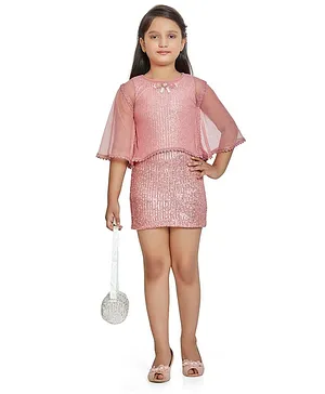 Peppermint Cape Sleeves Sequin Embellished Party Dress - Pink