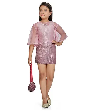 Peppermint Cape Sleeves Sequin Embellished Party Dress - Purple