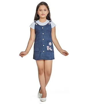 Peppermint Cap Sleeves Popcorn Patch Detailing Dungaree Style Dress - Blue