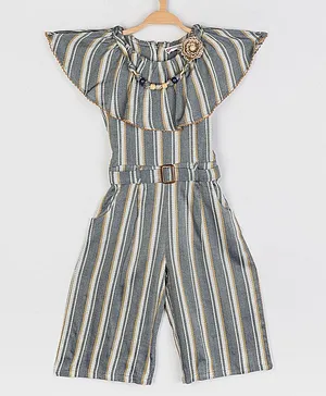 Peppermint Half Sleeves Striped Back Zip Closure Jumpsuit - Blue