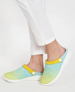 KazarMax Unisex Ombre Style Casual Wear Clogs - Lemon Yellow & Turquoise Blue