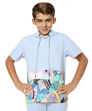 Jack & Jones Junior Half Sleeves Cotton T-Shirt Placement Print- Blue