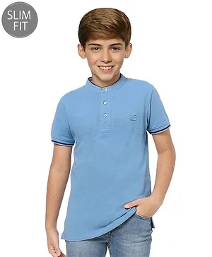 JACK & JONES JUNIOR Half Sleeves Solid Color T-Shirt - Blue