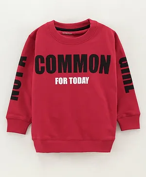 Doreme Full Sleeves Terry Cotton Text Print T-shirt - Red