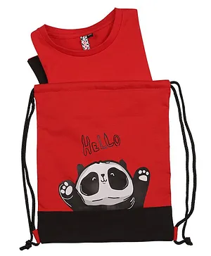 Actuel Half Sleeves Hello Panda Printed Top - Red