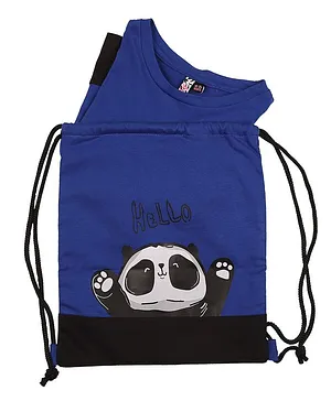 Actuel Half Sleeves Hello Panda Printed Top - Royal Blue