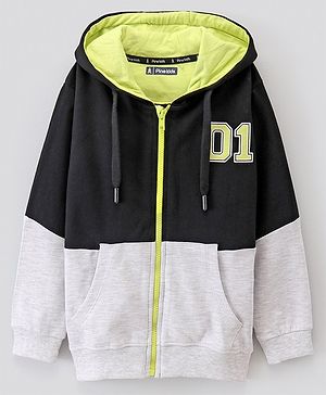 Pine Kids Cotton Knit Full Sleeves Numeric Printed Hooded Sweatshirt - Black