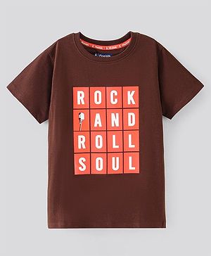 Pine Kids Half Sleeves Biowashed T-Shirt Text Print - Dark Brown