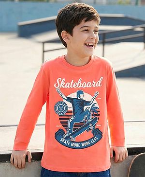 Pine Kids Full Sleeves Biowashed Tee Skateboard Print - Peach