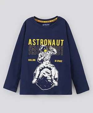 Pine Kids Full Sleeves Biowashed T-Shirt Astronaut Print - Blue
