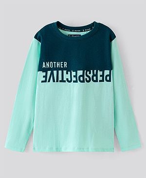 Pine Kids Full Sleeves Biowashed T-Shirt Text Print - Blue Green