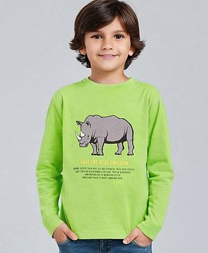 Pine Kids Full Sleeves Biowashed Tee Hippo Print - Light Green