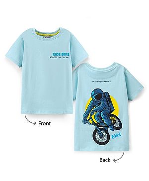Pine Kids Half Sleeves Biowashed Text Printed T Shirt - Light Blue