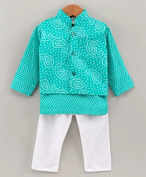 Teentaare Full Sleeves Kurta & Pyjama Set With Waistcoat Printed- Blue