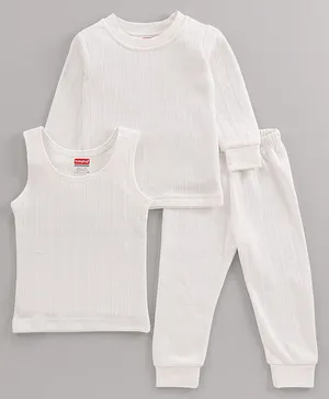 Babyhug Full Sleeves Pullover Vest & Pant Thermal Wear -Off White