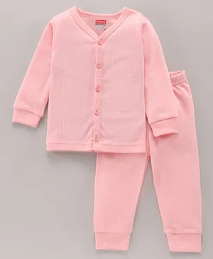 Babyhug Full Sleeves Striped Thermal Innerwear Set - Pink