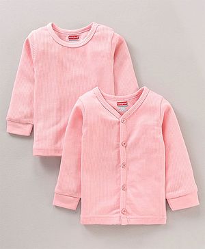 Babyhug Cotton Blend Full Sleeves Thermal Vest Solid Pack of 2 - Pink - 0-3m Pink