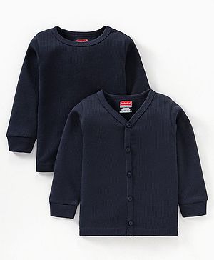 Babyhug Cotton Full Sleeves Solid Thermal Vests Combo Pack of 2 - Navy