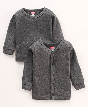 Babyhug Full Sleeves Front Open and Pullover Solid Color Thermal Vests Pack Of 2 - Dark Grey - 5-6Y Grey