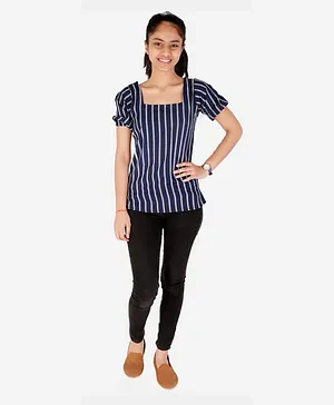 BuzzyBEE Short Sleeves Striped Top - Navy Blue