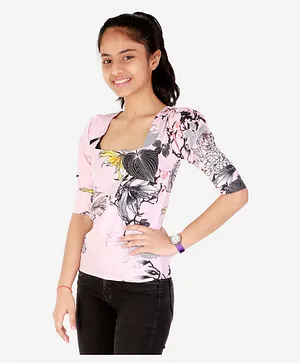 BuzzyBEE Half Sleeves Tropical Print Top - Pink